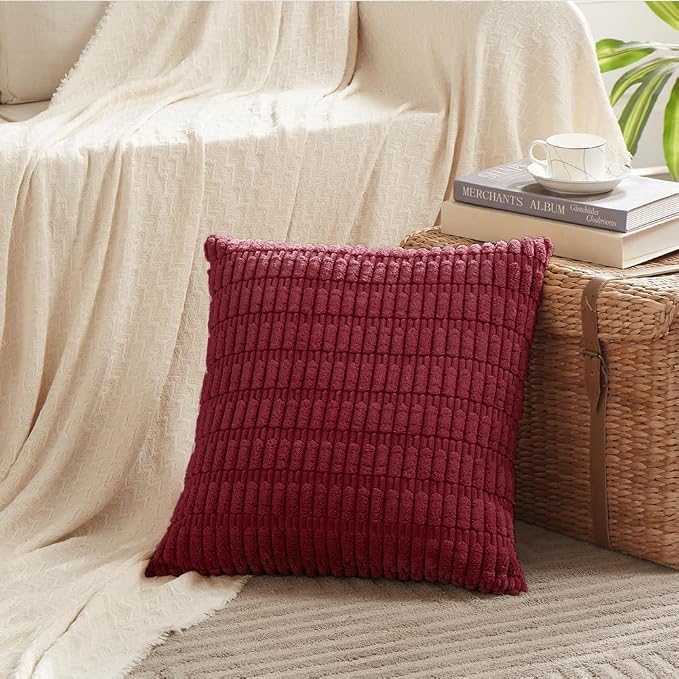Fancy Homi 4 Packs Decorative Throw Pillow Covers for Living Room Couch Bed, Modern Farmhouse Boho Home Décor Accent Cushion Case, 22" x 22", Burgundy - Image 2