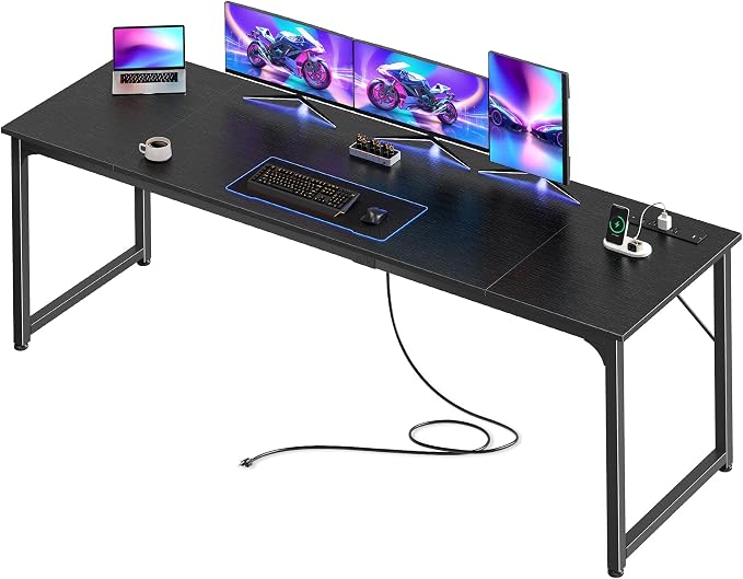 PRAISUN 80 X 24 Inch Computer Desk, Power Outlets, USB-C, Black | Office Desk with 4 AC Outlets, USB & USB-C, Sturdy Metal Frame, Spacious Desktop for Work, Writing, Study & Gaming by PRAISUN