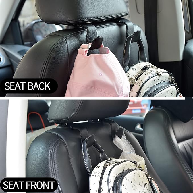 yicheyiyou Car Hooks Universal Car Vehicle Back Seat Headrest Hanger Holder Hook Microfiber Leather & Stainless Steel for Bag Purse Cloth Drink Grocery (Black) - Image 6