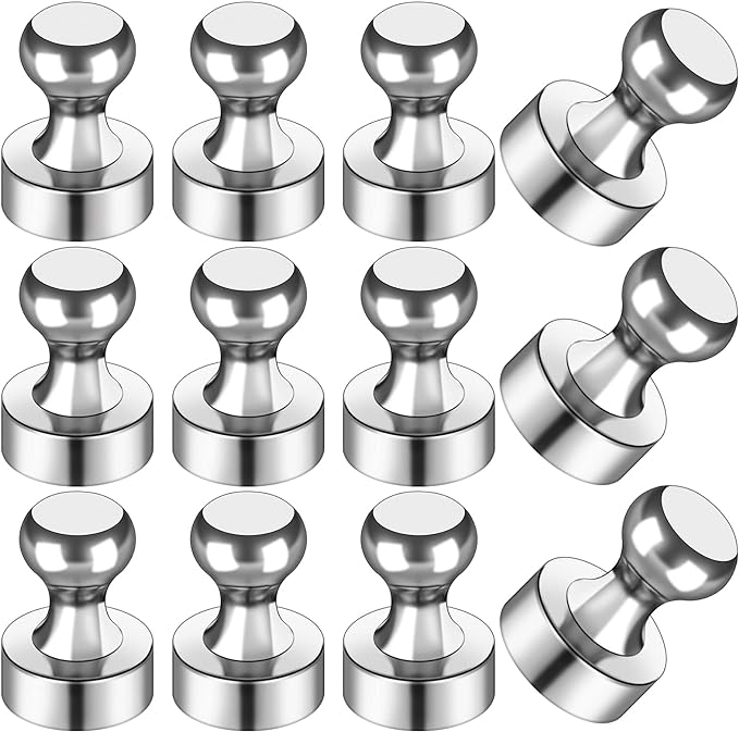 LOVIMAG Fridge Magnets 12Pcs, Magnet for Refrigerator Whiteboard, Silver | Small Strong Neodymium Metal Cute Push Pin for Classroom, Kitchen, Accessories Decorative, Office, Calendar by LOVIMAG