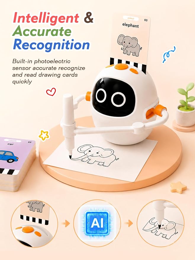 Drawing Robot Toys for Kids, 220 Flash Cards Gift for 3-8 Years Old Boys Girls, Montessori Doodle Art Painting with Voice Interactive for Beginners, Birthday (White) - Image 3