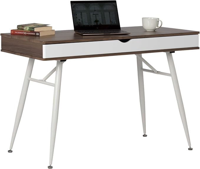 Calico Designs Alcove Modern Desk with Large Split Drawer Storage, White/Chestnut by StudioDesigns-CreateYourSpace