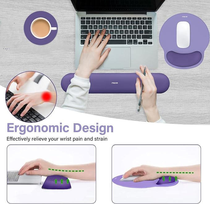 MOSISO Wrist Rest Support for Mouse Pad&Keyboard Set, Imperial Purple | Circle Curved Ergonomic Mousepad Non-Slip Base Home/Office Pain Relief&Easy Typing Pad with Soft Cloth&Silicone Lining - Image 3