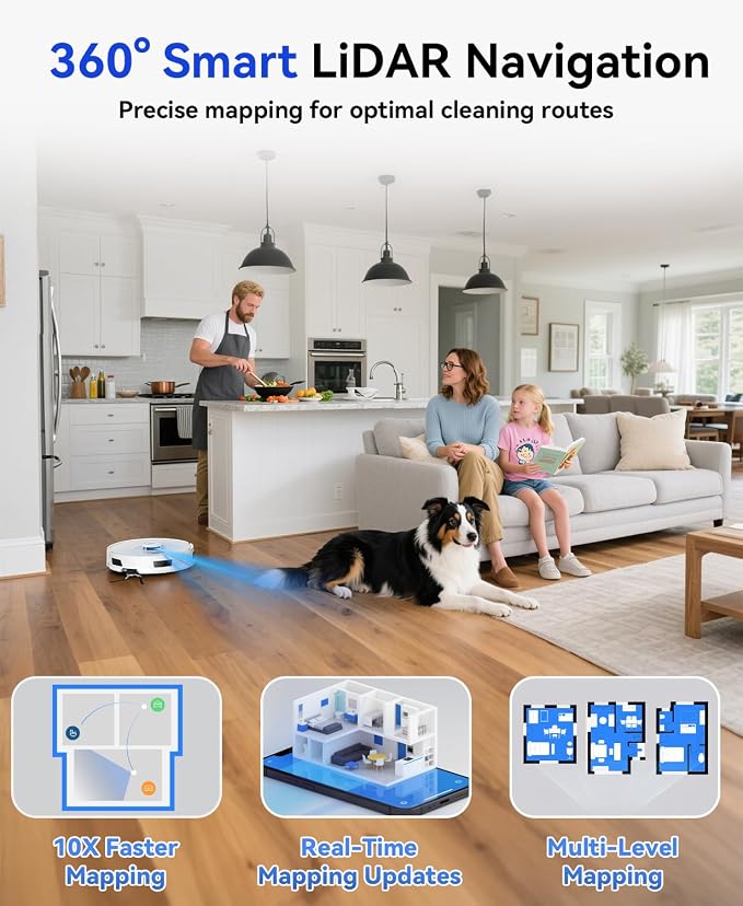 Robot Vacuum and Mop 20,000Pa Robot Vacuum Cleaner,120Day Self Emptying Vacuum Robot,Lidar Navigation,5G/2.4GWiFi APP Aspirateur Robot,Self-Charging Robot Vacuums for Pet,Floor,Carpet R11White - Image 8