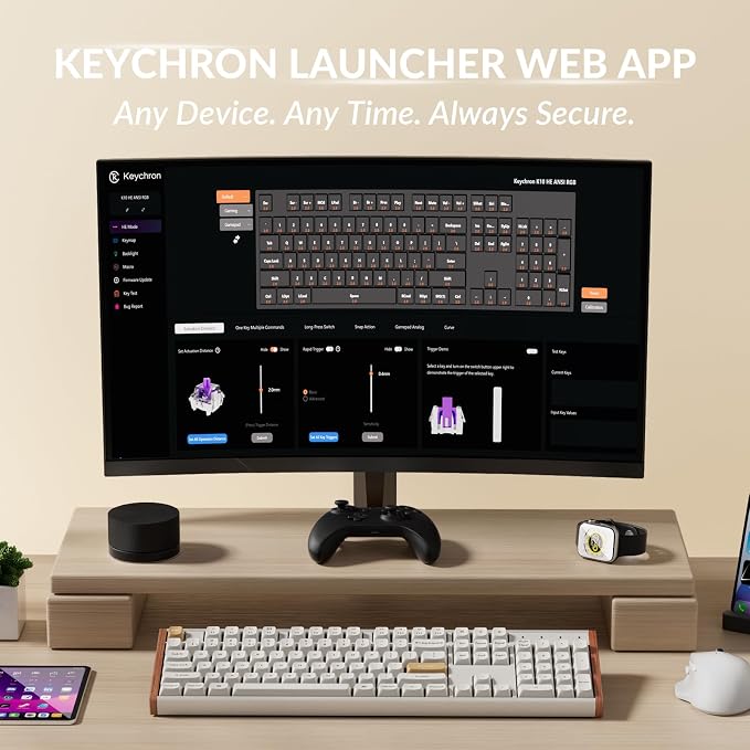 Keychron K10 HE Full-Size Hall Effect Keyboard Wireless, Rapid Trigger | Aluminum Wood Frame Hot-Swappable Magnetic Switches Adjustable Actuation 2.4 GHz Bluetooth USB-C PBT Keycaps QMK Custom RGB - Image 2