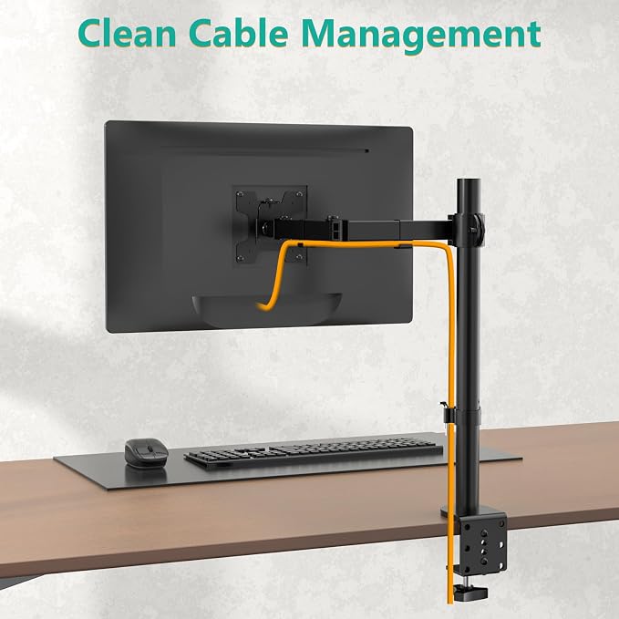 WALI Single Monitor Mount, Single Monitor Arm Desk Mount, Up to 32 inch Ultrawide, Regular Screens up to 27 inches, 22lbs, Adjustable Mount with C-CLAMP for Home Office Application(M001), Black - Image 9