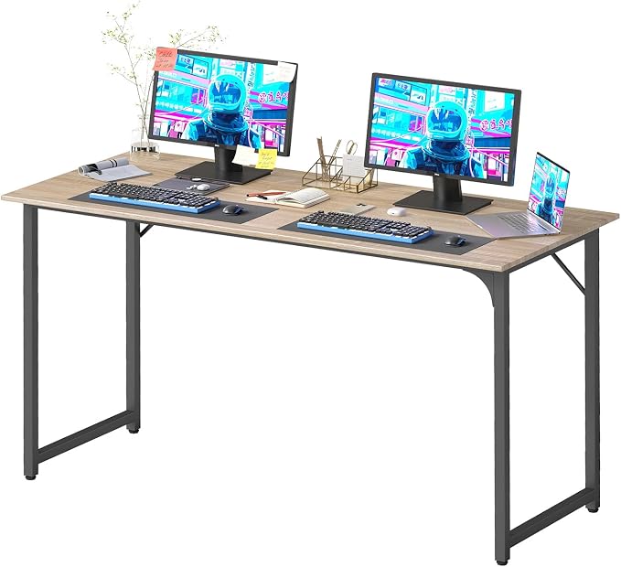 PayLessHere | 55 Inch Computer Desk | Nature | Office Desk with Metal Frame, Adjustable Feet | Water-Resistant, Scratchproof Surface | Sturdy Writing Table for Home Office or Study | Pack of 1 by PayLessHere