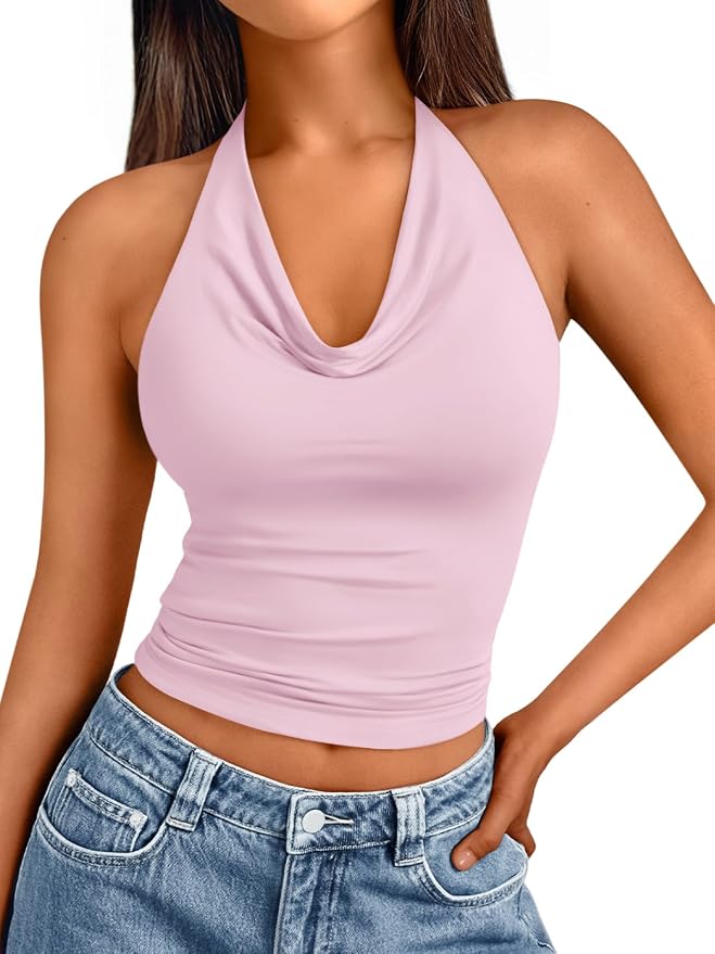 Trendy Queen Halter Tops for Women Going Out Summer Top | Cowl Neck Shirts, Sexy Backless, Fashion Y2K Clothes, Perfect for Party, Club, Vacation, Pair with High-waisted Bottoms - Image 2
