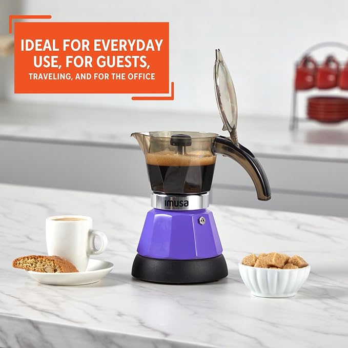 IMUSA 3 or 2 Cup Electric Espresso Maker with Cool-touch Handle, Purple | Bare Aluminum Finish, Detachable Base, Ideal for Espresso, Perfect for Everyday Use - Image 7