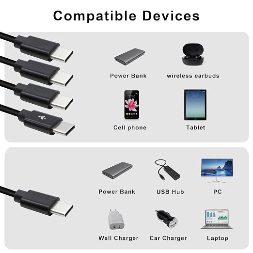 4 in 1 USB Type C Splitter Cable,USB C Male to 4 USB C Male Data Snyc and Charging Cord,USB C Multi Charging Cable for Cell Phones,Tablets and More(1.6FT/0.5M) - Image 4