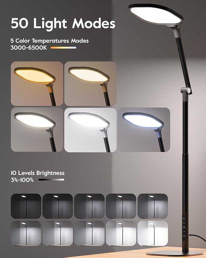 LitONES Led Desk Lamps for Home Office with Base, Tall Desk Lamp with 50 Light Modes & Memory and Timer Func Computer Light, Flexible Adjustable Table Lamps for Video Conference, Architect - Image 4