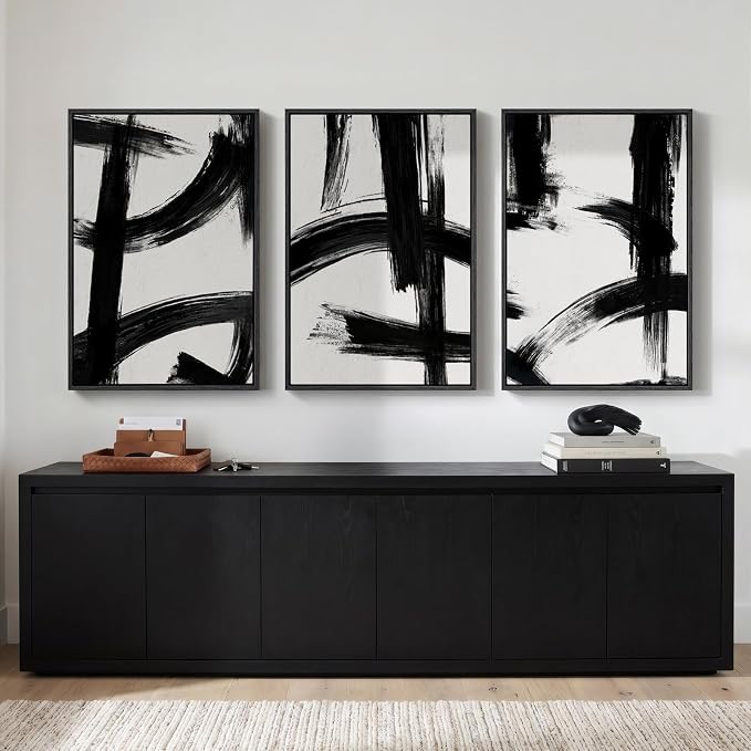 Large Framed Black and White Abstract Wall Art for Living Room, 3 Piece Big Canvas Prints Paintings Artwork for Walls, Modern Minimalist Pictures Wall Decor for Bedroom Office Hallway, 24x36 In - Image 3