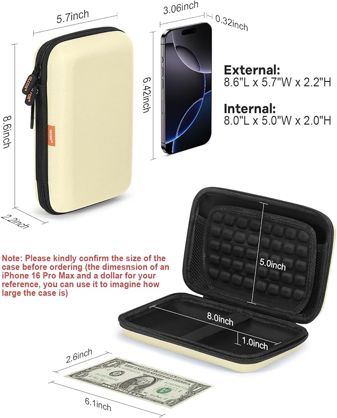 Clean-Beige Hard Shell Case for Electronic Accessories Organizer - Large Hard Carrying Case for Power Bank, External Hard Drive, Cell Phone, Charger, Cable - Portable Protection Travel Pouch Bag - Image 3