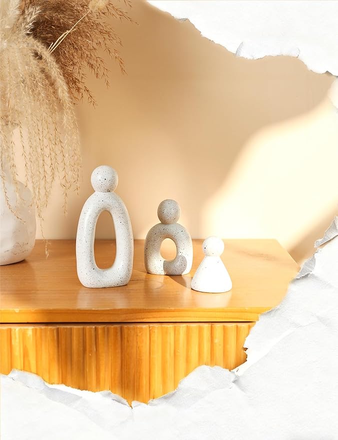 Abstract Family of 3 Figurines Modern Sculptures - Minimalist Home Decor for TV Stand, Bookshelf, Living Room | Decorative Accents and Gift Ideas as Knick Knacks for Shelves (White) - Image 4