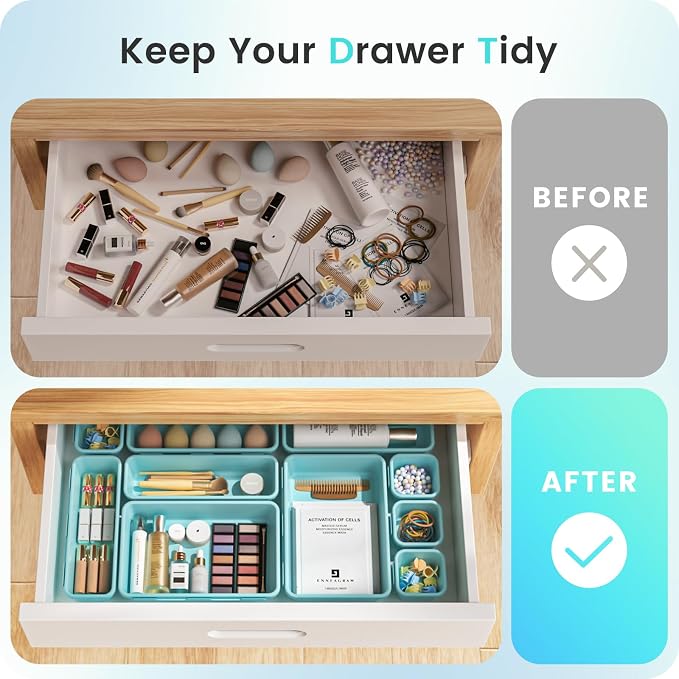 【Military Grade】A-LuGei Drawer Organizer,【】Makeup organizer,【Holds 177 Items】Bathroom Organizers and Storage,Organization and Storage,Desk Drawer Organizer for Vanity【Blue】 - Image 4
