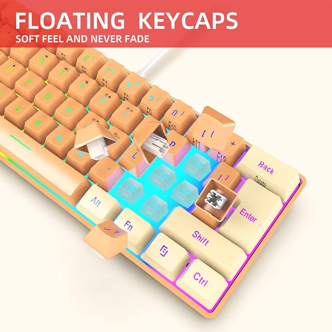 Snpurdiri 60% Wired Gaming Keyboard, RGB Backlit Ultra-Compact Mini Gaming Keyboard for PC/Mac Gamer, Typist, Travel (Cream and Orange) | Backlit Ultra-Compact Mini Gaming Keyboard for PC/Mac Gamer, Typist, Travel - Image 9