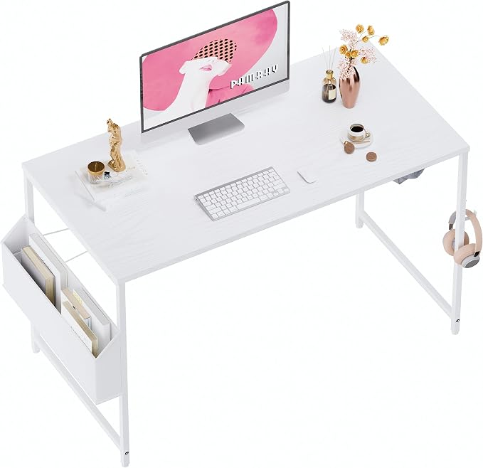 Pamray 47 Inch Computer Desk for Small Spaces with Storage Bag, Home Office Work Desk with Headphone Hook, Small Office Desk Study Writing Table by PAMRAY