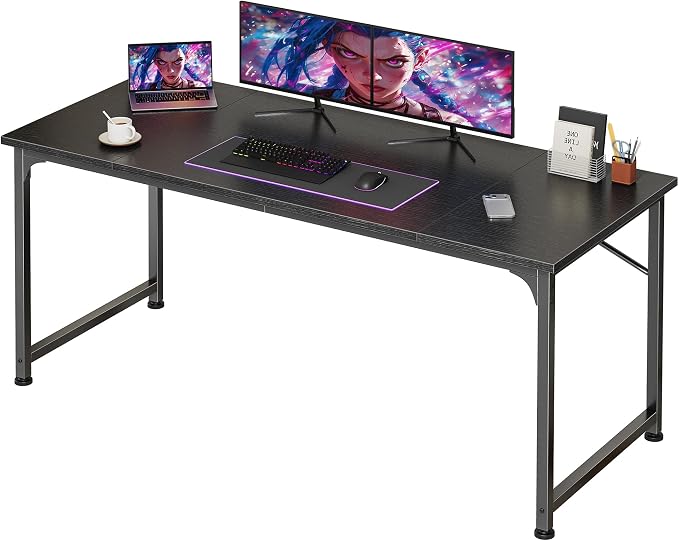PRAISUN 55 Inch Computer Desk, Home Office Desk with Spacious Desktop, Black by PRAISUN