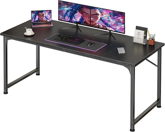 PRAISUN 55 Inch Computer Desk, Home Office Desk with Spacious Desktop, Black by PRAISUN