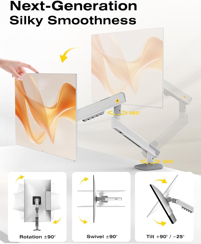 NB SmooVex™ Single Monitor Arm for Monitors 17'' to 32 inch, Mechanical Spring Mount Load up to 9 kg, VESA 75/100 mm Monitor-Mount A5 (White) - Image 3