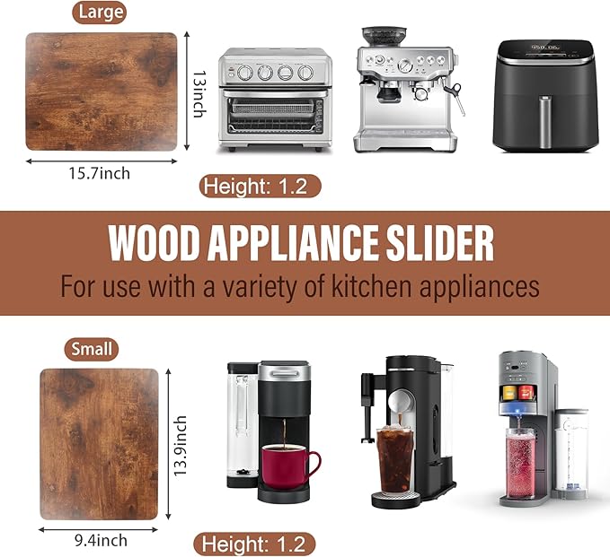 Appliance Slider 360° Rolling Tray for Coffee Maker, Under Coffee Maker Mat | Wood Large 15.7"×13" Coffee Pot Rolling Tray, Quiet Wheels, Kitchen Countertop Sliding Mat, Easily from Under The Cabinet - Image 3