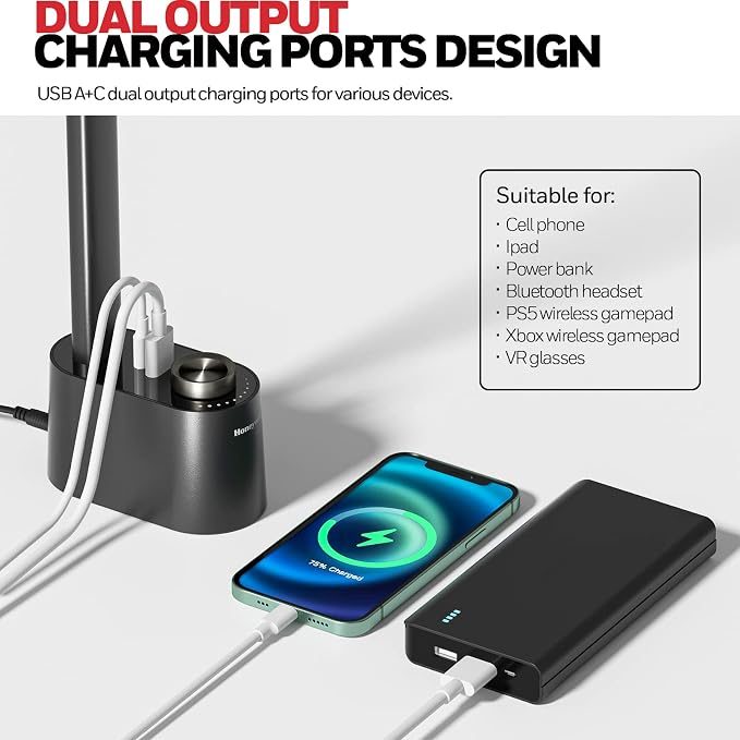 Honeywell Sunturalux™ LED Desk Lamp with USB Charging Ports HWT-H01 - Stepless Dimmable Eye Caring Desk Light for Home Office Bedroom Bedside College Dorm, Foldable Table Lamp Reading Lamp Black - Image 5