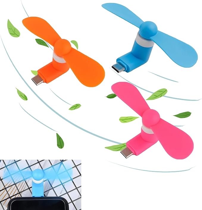 PCTC Type C Mini Phone Fan Type C Compatible with Samsung Galaxy S24 / S23 / 23 Ultra/ 24 Ultra, Compatible with Apple iPhone 15/15 Pro /15 Pro Max, for Moto Razr 40 Ultra /g54/Edge S Pro(3 Packs) by PCTC