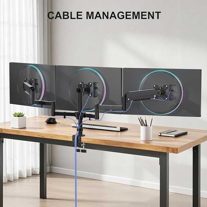 WALI Triple Monitor Mount for 13-32 inch Screens, up to 17.6 lbs per Arm | Adjustable 3 Monitor Desk Mount with Swivel, Tilt, Rotation, Triple Monitor Stand for Desk, VESA 75/100mm (GSDM003), Black - Image 7