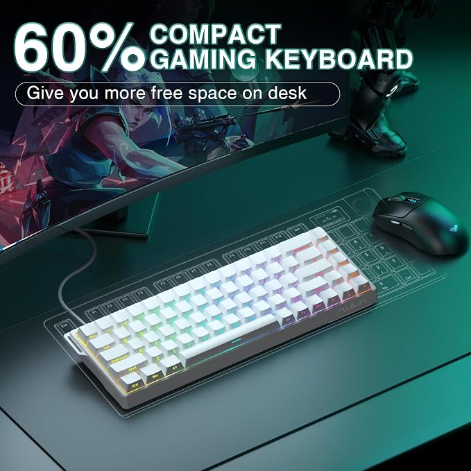 AULA WIN68 HE Mechanical Gaming Keyboard 60%, Hall Effect Magnetic Switch, Fast Trigger Mode Adjustable Actuation, 8000Hz Polling Rate, RGB Backlit, Wired White Keyboard for Laptop/PC Gamer - Image 8
