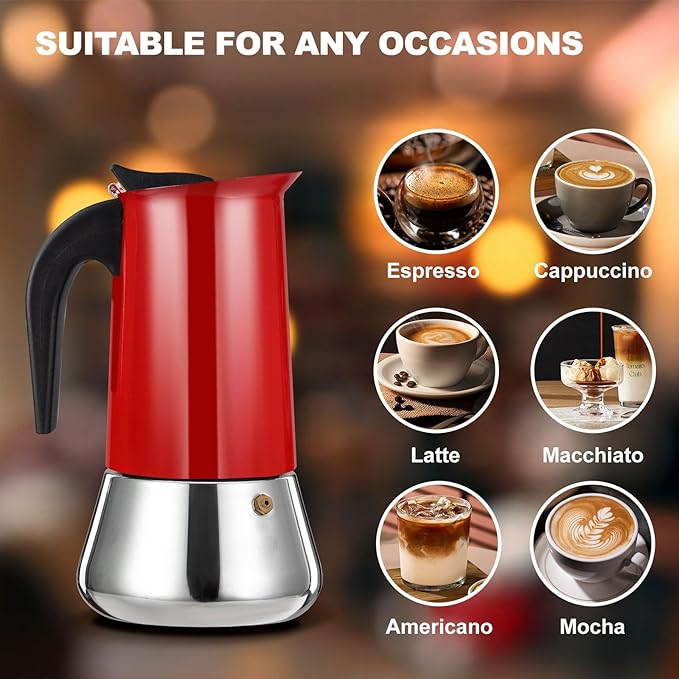 2 Cup Stovetop Espresso Maker Stainless Steel Moka Pot Stove Top Percolator Italian Coffee Makers Capable Mocha Greca Machine Cafe Classic Induction Cookers for Home and Camping 100ml 3.3oz - Image 6