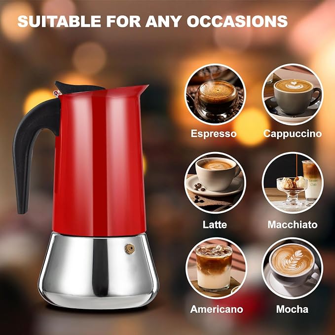 6 Cup Stovetop Espresso Maker Stainless Steel Moka Pot Stove Top Percolator Italian Coffee Makers Capable Mocha Greca Machine Cafe Classic Induction Cookers for Home and Camping 300ml 10oz - Image 6
