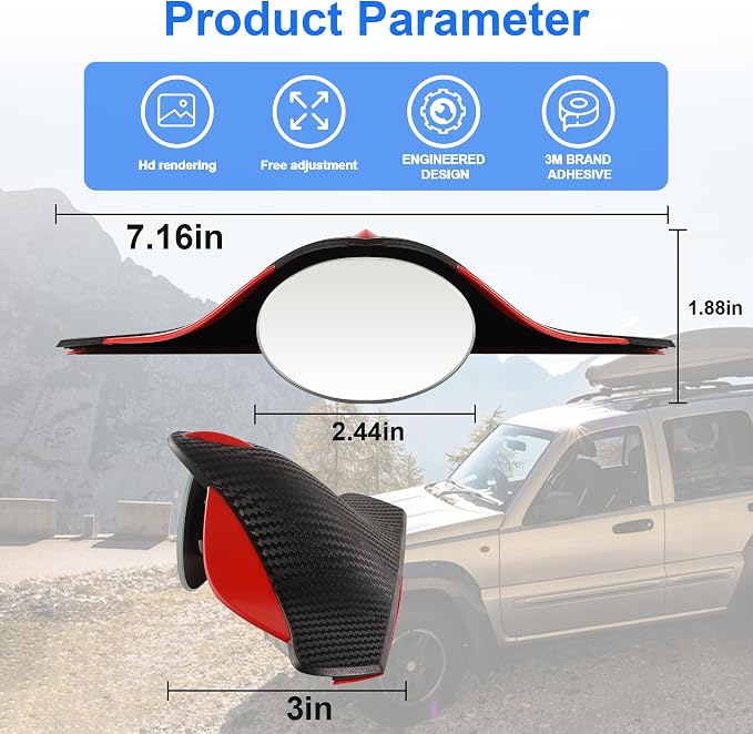 LivTee Blind Spot Mirror with Side Mirror Rain Guard, HD Glass Frameless Convex, Carbon Fiber 2-in-1 Side Mirror Covers Kit with Wide Angle Adjustable Stick for Cars SUV and Trucks, Pack of 2 - Image 2