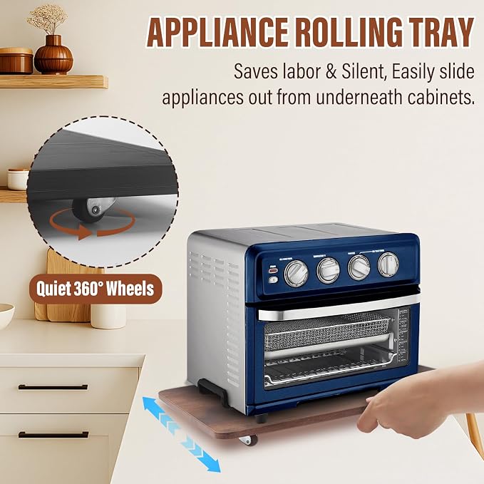 Appliance Slider 360° Rolling Tray for Coffee Maker, Under Coffee Maker Mat | Wood Large 15.7"×13" Coffee Pot Rolling Tray, Quiet Wheels, Kitchen Countertop Sliding Mat, Easily from Under The Cabinet - Image 2