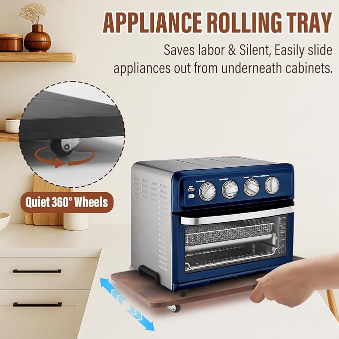 360° Appliance Slider Sliding Tray, Coffee Maker Rolling Tray for Counter Under Cabinet Coffee Pot Mat for Espresso Machine, Toaster, Air Fryer, Quiet Wheels, Black (Large 15.7"×13") - Image 2