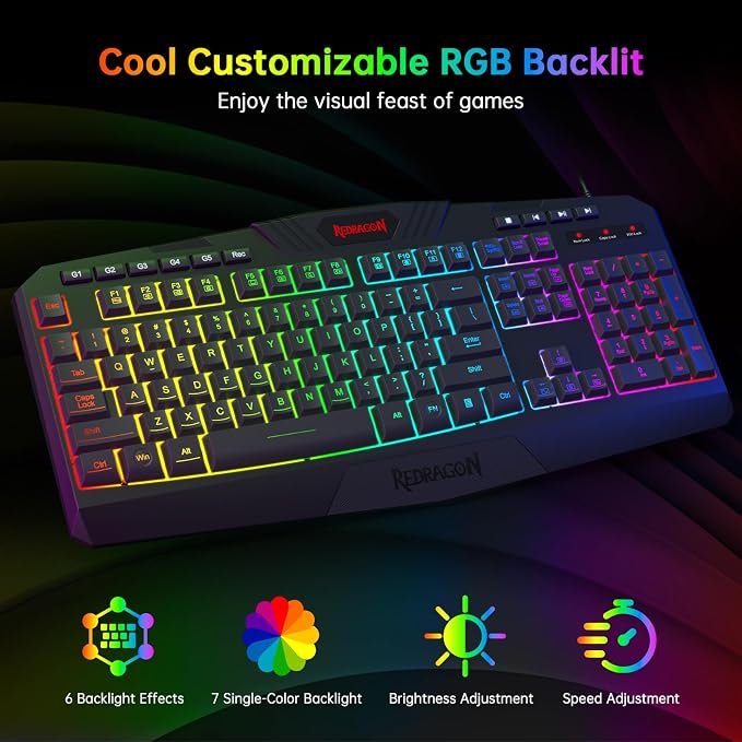 Redragon S101-3 Wired RGB Backlit Gaming Keyboard and Mouse Combo, Programmable Keyboard and Mouse (800-7200DPI), Gaming Headset Mouse Pad Combo All in 1 PC Gamer Bundle for Windows PC (Black) - Image 2