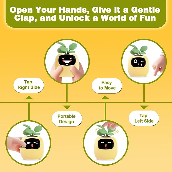 Upgraded AI Smart Flower Pot Multi-Emotion Interactive Digital Display Self Watering Planter Robot Flower Pot Supports 50+ Plants Decor for Desk Home Pet Office(Yellow) - Image 5