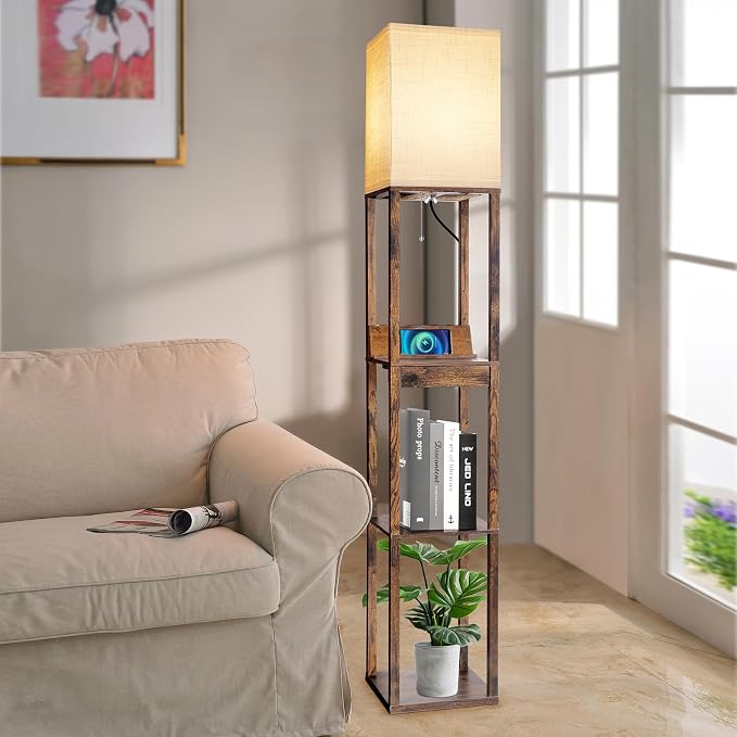 RUNTOP Floor Lamp with Shelves, Shelf Floor Lamp with Wireless Charger & 2 Charging USB Ports & Drawer, AC Outlet, 3 Color Temperature Tall Standing Lamp with Bulb for Living Room, Bedroom, Office - Image 7