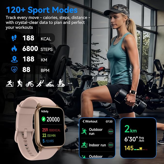 Smart Watches for Men Women with Alexa Built-in, Bluetooth Call, 1.85" HD Touchscreen, 120+ Sport Modes, IP68 Waterproof, 7-Day Battery, 24/7 Heart Rate & Sleep Monitor for Android iPhone (Pink) - Image 3