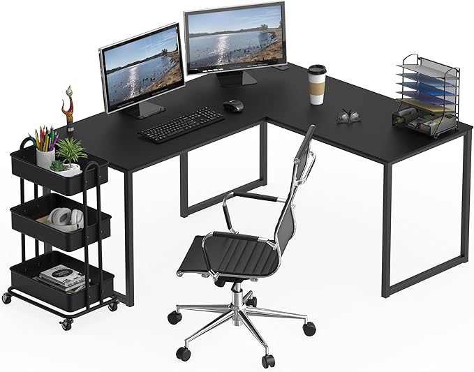 SHW Mission 55 x 60 L-Shape Home Office Computer Desk, Black | Reversible Desktop Design - Image 5