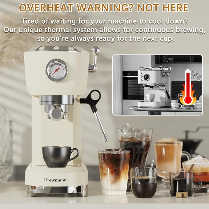 Espresso Machine 20 Bar, Latte and Cappuccino Machine with Steam Milk Frother, Fast Heating, Professional Espresso Maker for Home, 42oz Removable Water Tank, Cream - Image 5