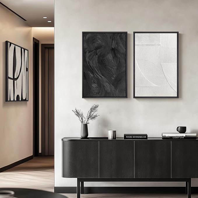 Framed Black and White Abstract Wall Art, 3 Piece Modern Canvas Prints Paintings Art for Walls, Minimalist Black White Abstract Pictures for Living Room Bedroom Dining Room Office Wall Decor 16x24 In - Image 4