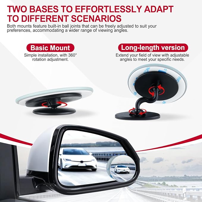 LivTee Blind Spot Mirrors, 2" Round HD Glass Frameless 360° Adjustable Convex Rear View Mirrors with Wide Angle Stick, Exterior Accessories for Cars, SUVs and Trucks, 2 Pack - Image 6
