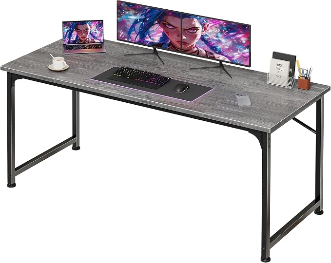 PRAISUN 55 Inch Computer Desk, Home Office Desk with Spacious Desktop, Grey | Modern Gaming Desk for Bedroom, Study, Work, Gaming & Writing, Large Legroom, Sturdy Metal Frame by PRAISUN
