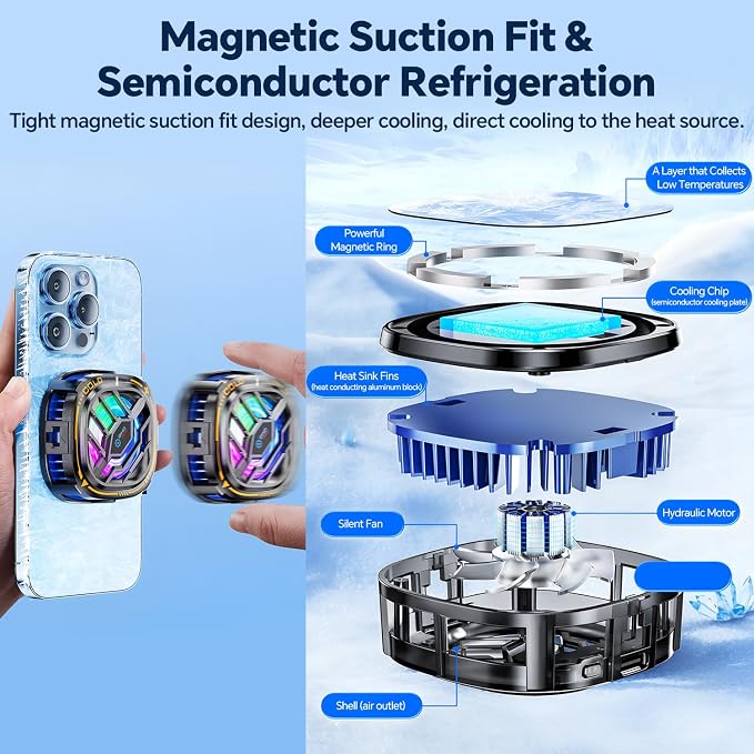 CHONCHOW Magnetic Cell Phone Cooler, RGB Phone Cooling Fan Portable Lightweight Mobile Phone Cooling Fan, Phone Radiator with Larger Cooling Area for Phone/Tablet/IPad (with Digital displays) - Image 6