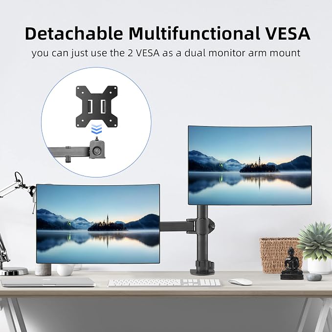 suptek Monitor and Laptop Mount Holds 13-32 inch Computer Screen, Adjustable Monitor Arm Stand with Laptop Tray for 13-27 inch, Hold 22 lbs, with Clamp and Grommet Mounting Base - Image 5