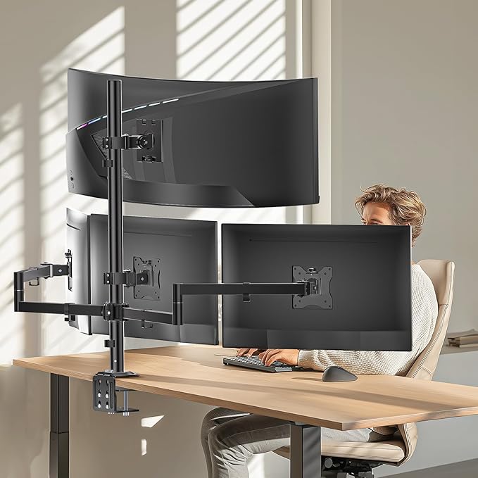 WALI Quad Monitor Mount for up to 49 inch Ultrawides on Top Bracket and 27 inch Screens on Lower Brackets, Extra Tall 4 Monitor Stand, Heavy Duty Monitors Arm up to 44 lbs (M004S-P), Black - Image 6
