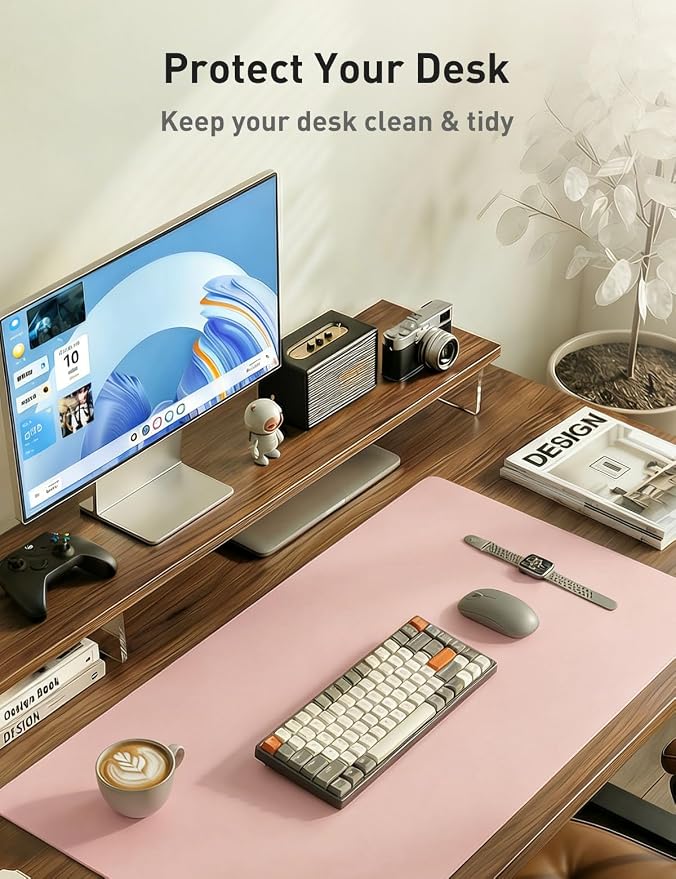 Aothia Faux Leather Desk Mat - Non-Slip PU Leather Desk Blotter, Waterproof Writing Surface, Large Desk Pad for Office & Home (Fairy Pink, 55" x 17") - Image 8