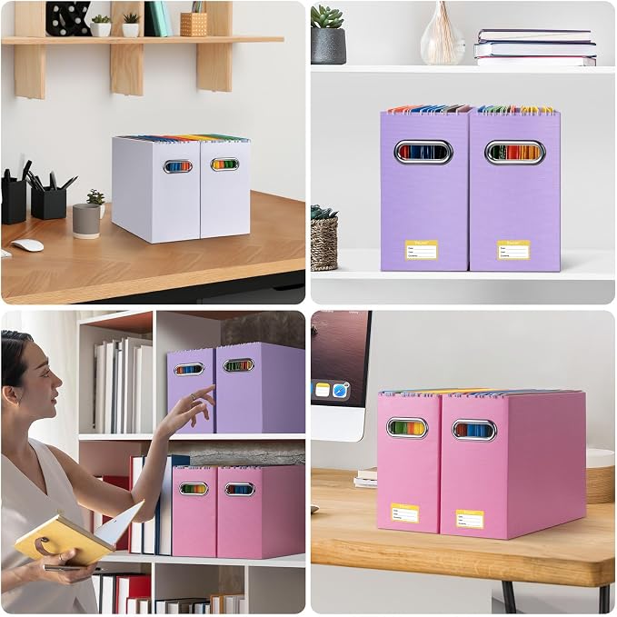 BALEINE File Organizer Box, Cardboard File Folder Organizer with Handle for Letter Size, Portable Collapsible Hanging Filing Box for Home Office Document Storage (8 Pack, Lavender) - Image 8