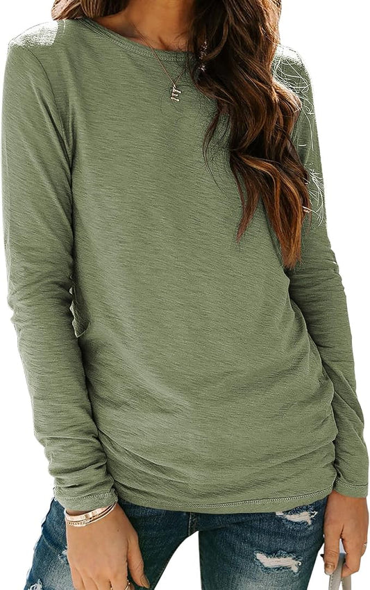 Sherosa Womens T Shirts Long Sleeve Crew Neck Shirts Basic Tee Tops Blouse by Sherosa
