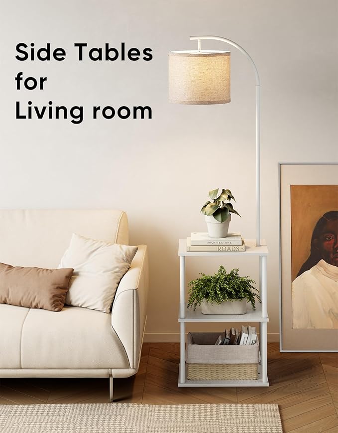 PARTPHONER Floor Lamp with Table, Night Stand with Lamp, Narrow Side Table with 3CCT LED Bulb, Small Coffee Table, Modern End Table with Storage Shelves for Living Room Bedroom Home Décor, White - Image 7
